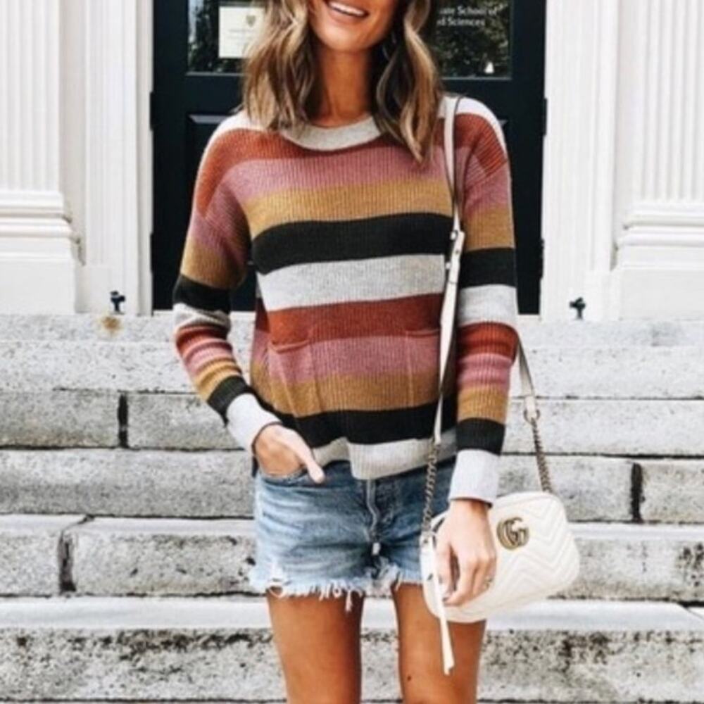 MADEWELL Patch Pocket Pullover Sweater in Walton Stripe Size Large